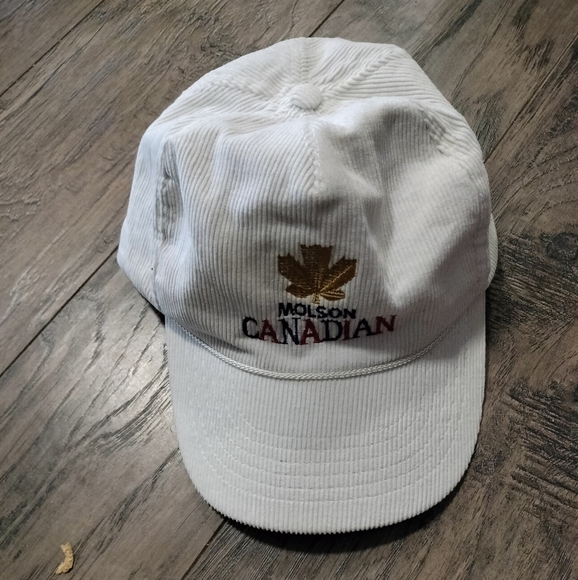 Vintage Corduroy Molson Canadian White Cap with Gold Leaf - Picture 1 of 7